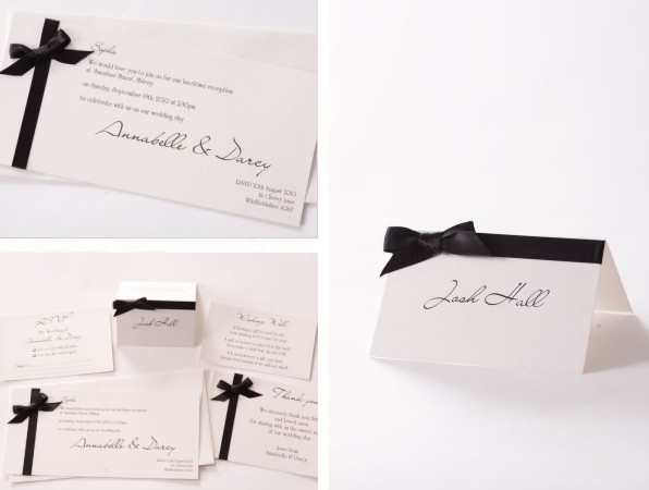 The DL invitation is a simple design with a lavish feature bow